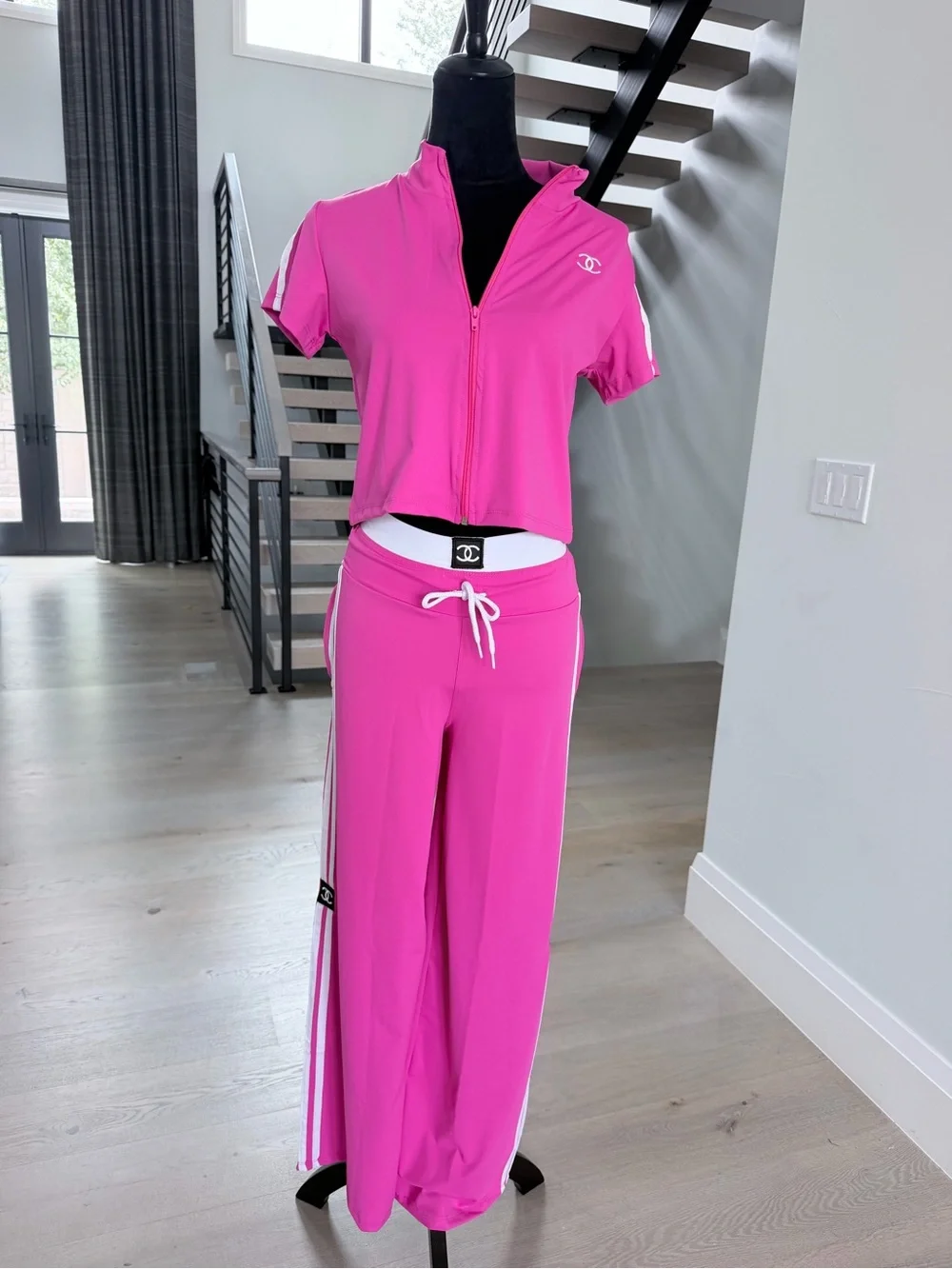Two piece Matching Hot Pink Track Pants & Crop Top Set size S